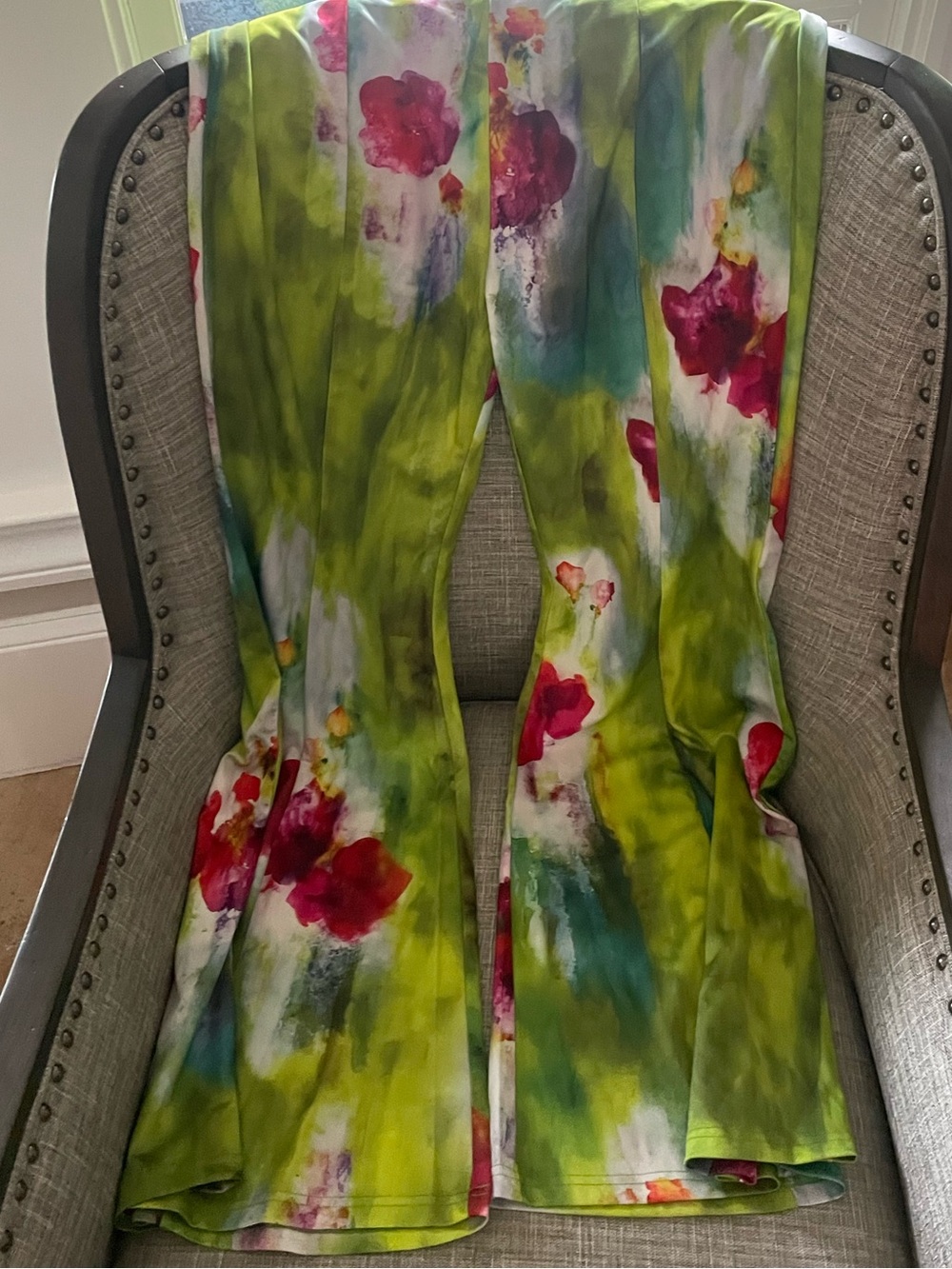Vibrant Watercolor Floral Wide-Leg Pants